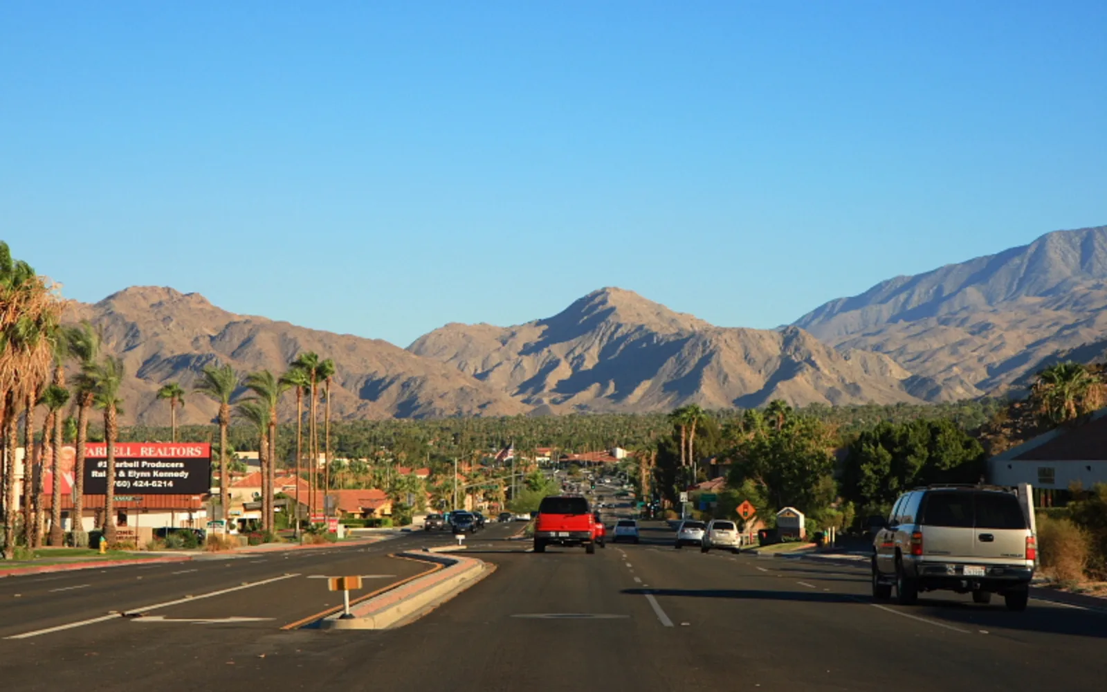 Panoramic view of Cathedral City in the Coachella Valley showing the desert landscape and mountain ranges